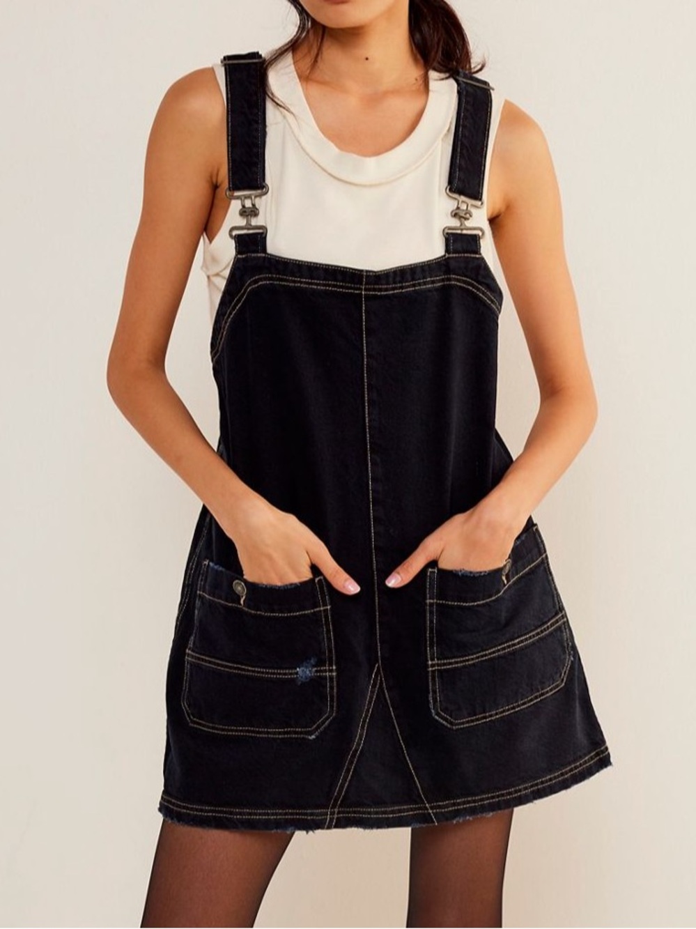 Free People We The Free Overall Smock Mini Top Dress Blue Black Small NEW NWT